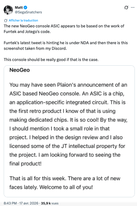 Console NeoGeo AES+ avec ASIC, inspirée par Furrtek, offrant une expérience de jeu rétro authentique. Compatible avec des jeux classiques, cette console est idéale pour les amateurs de jeux vidéo vint.