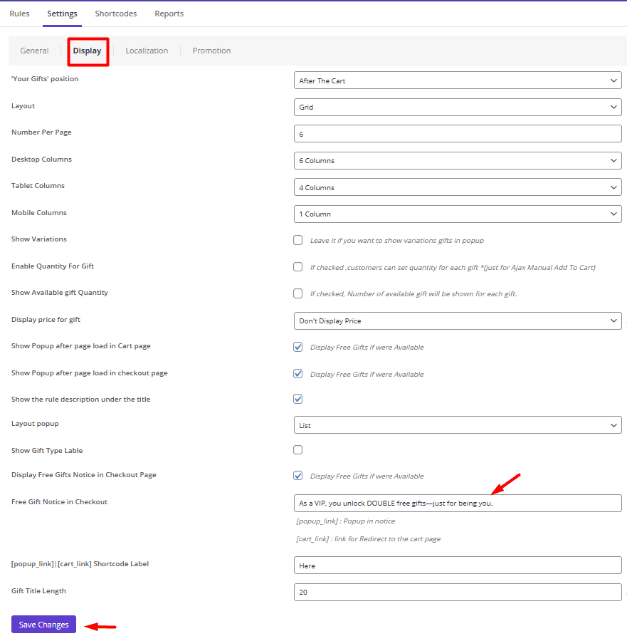 Show notice in checkout page settings