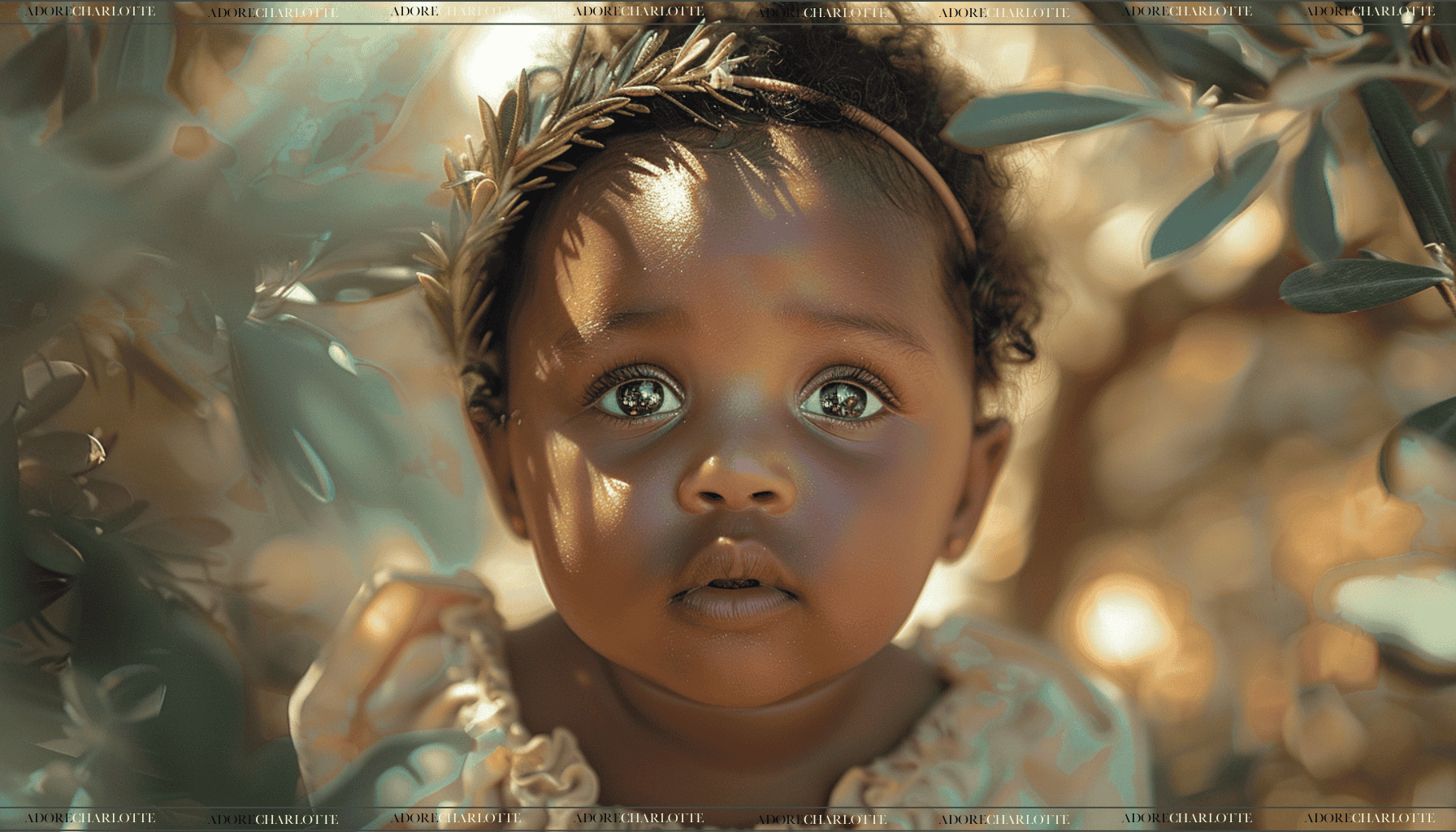 Beautiful black baby girl princess with a cute olive crown hairband