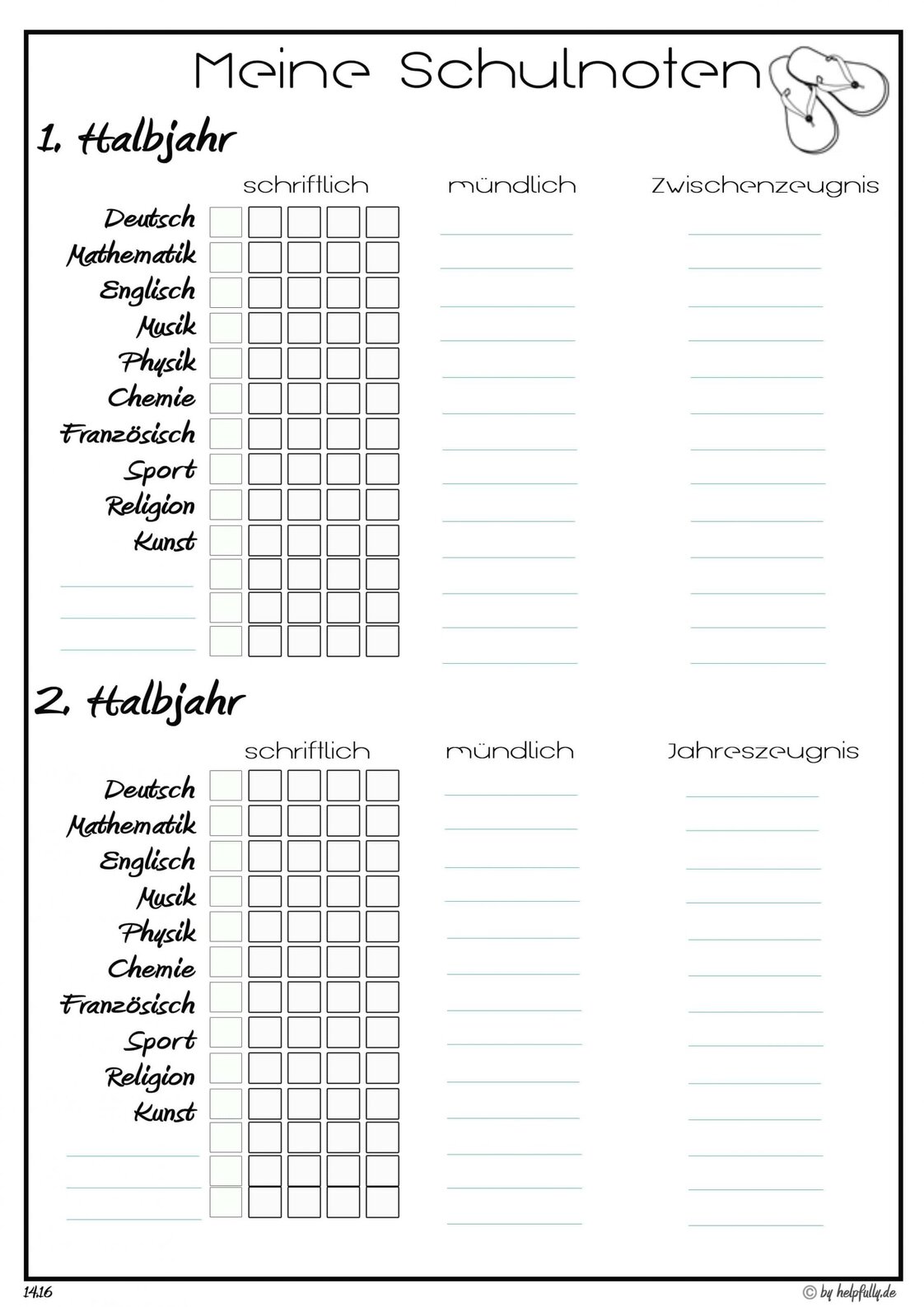 Schulnoten Vorlagen zum Ausdrucken als gratis PDF - helpfully.de