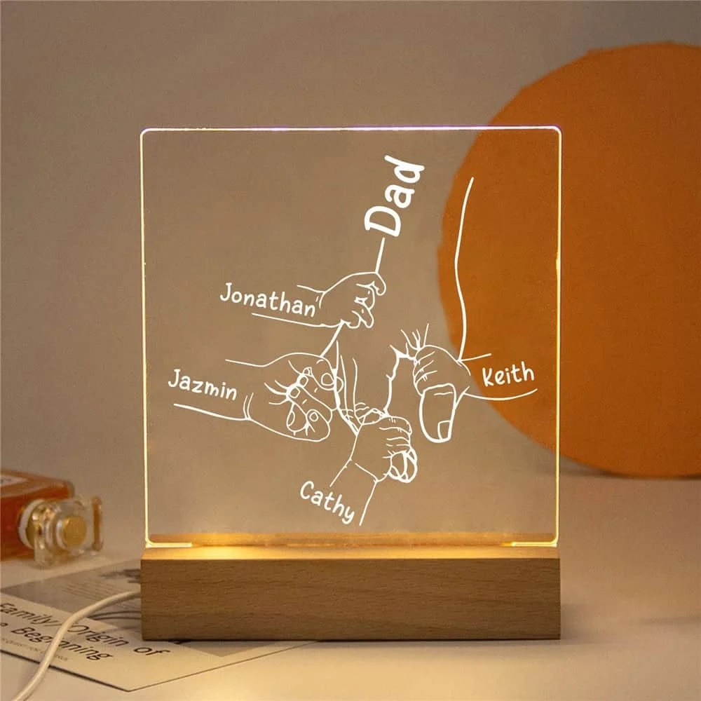 Dad and kids hands personalised night light