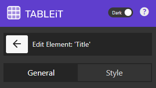 general and setting tab in title element