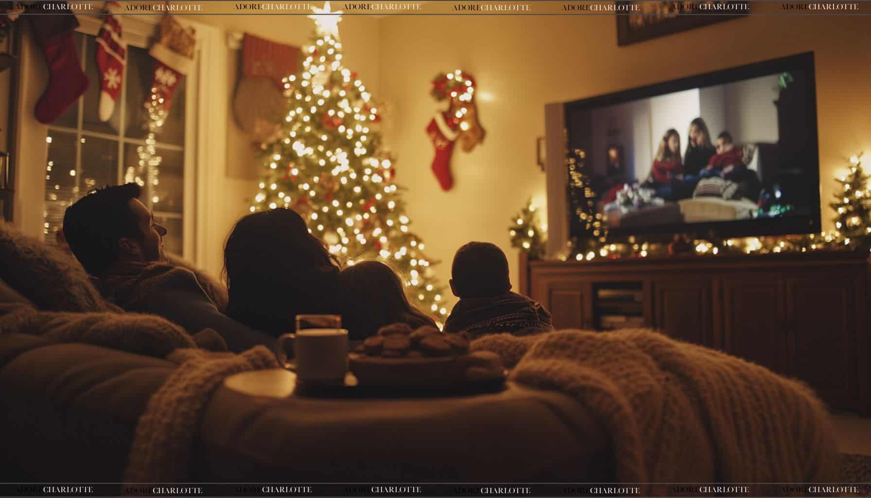 family watching a festive movie.