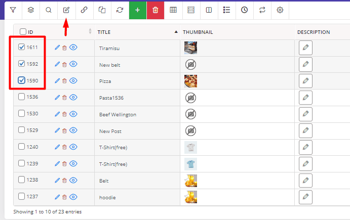 Select desired WordPress posts and select bind edit form in WordPress posts bulk edit plugin toolbar