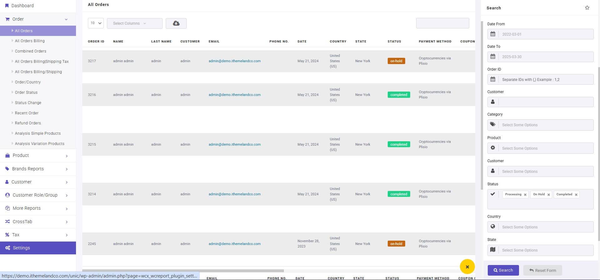 All orders report page