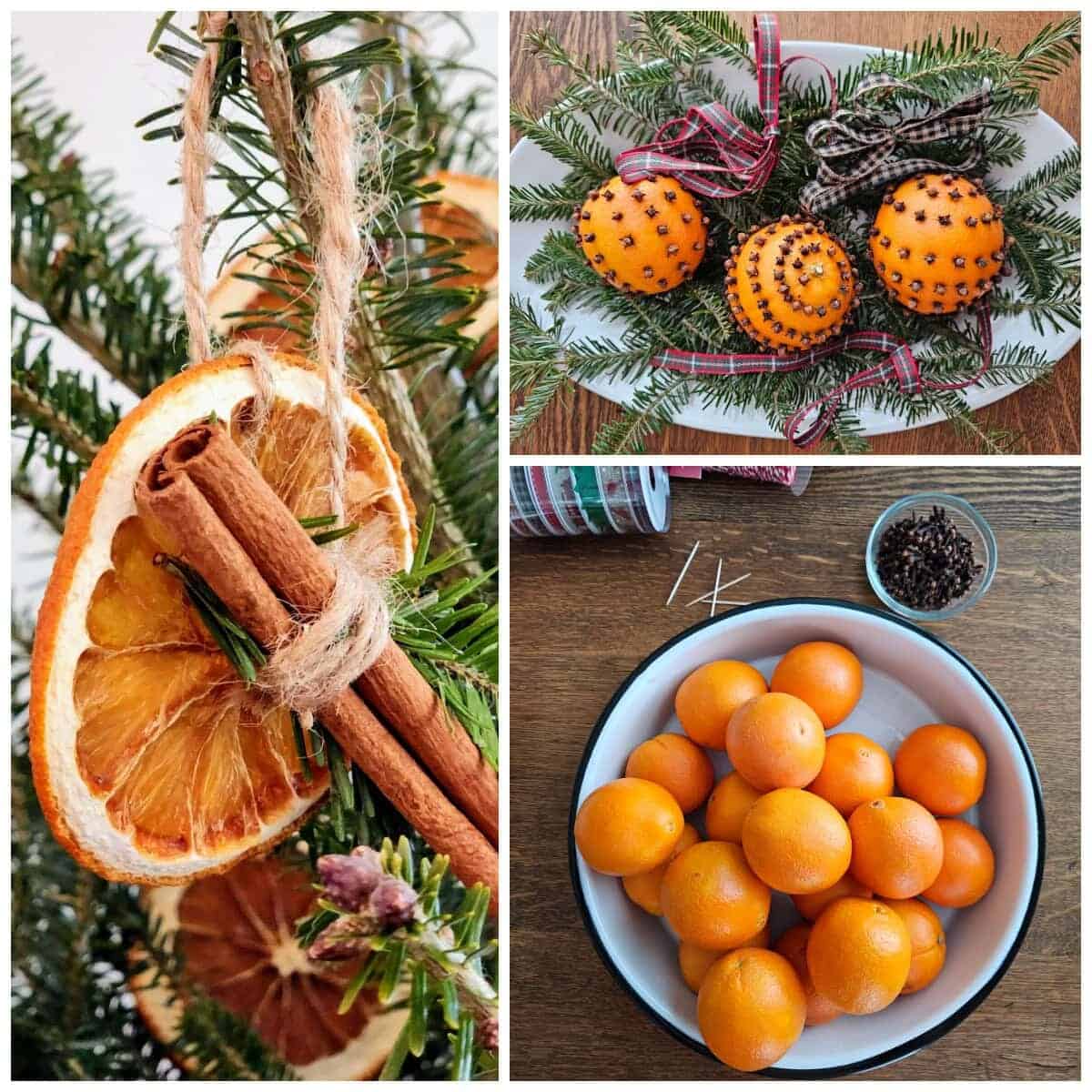 Homemade Christmas decorations with oranges.