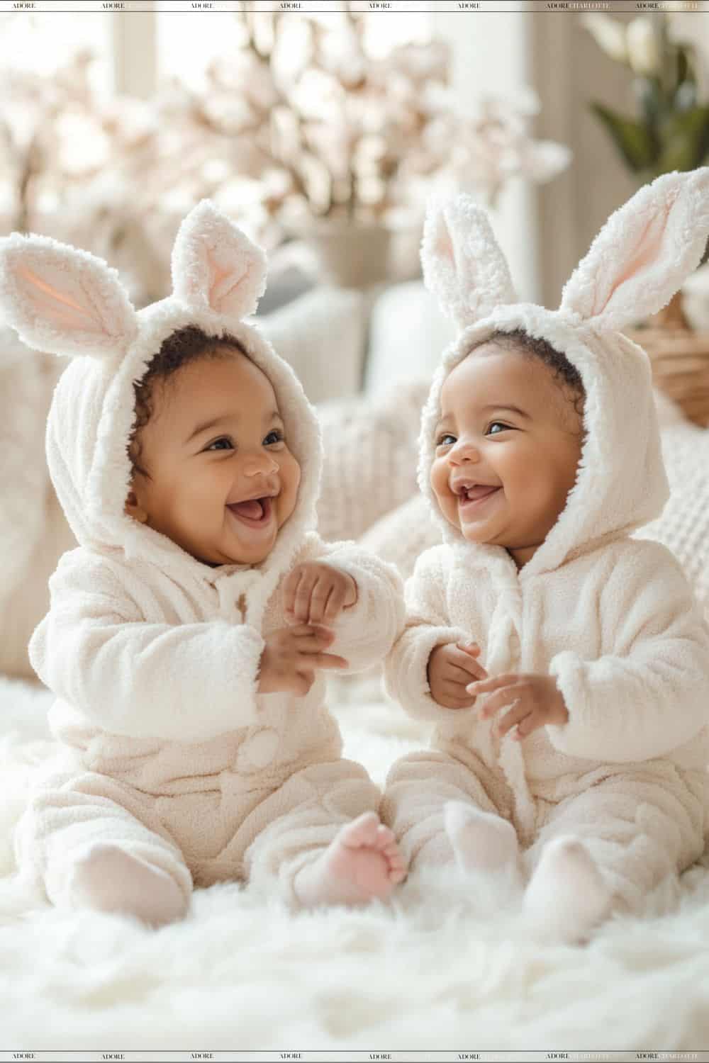Home Easter Baby Photoshoot Cute babies in bunny outfits