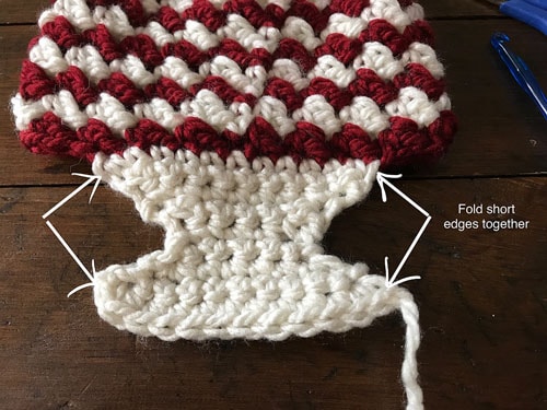 Instructional photo for crochet christmas stocking pattern