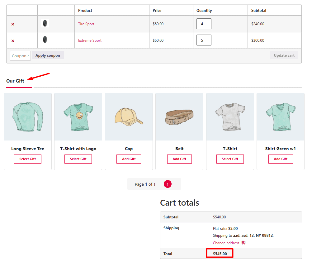 Free gift when spend at least $500