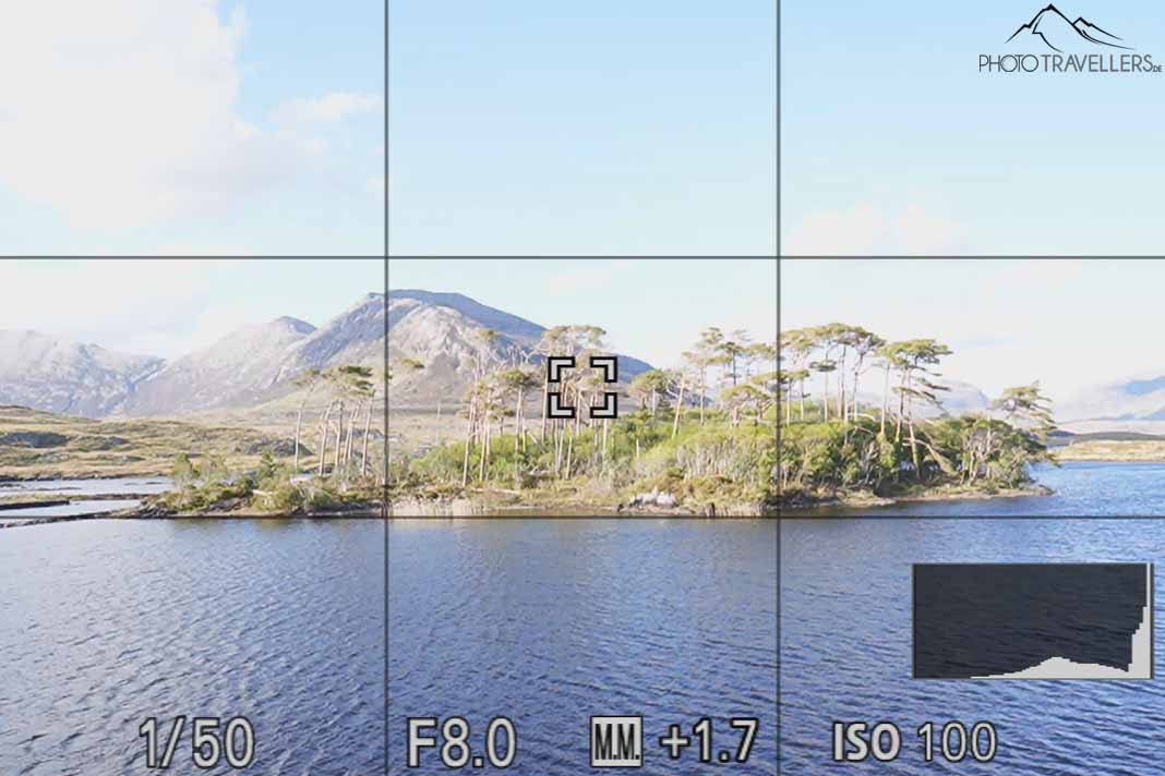 Insel in Irland, Belichtungsskala zeigt Überbelichtung