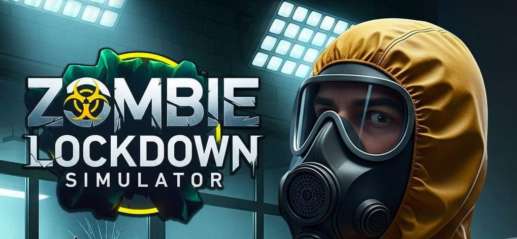 Zombie Lockdown Simulator, jeu de simulation d'apocalypse zombie avec masque à gaz, ambiance sombre, scénarios d'infection, pour amateurs de jeux d'horreur et survie, gameplay immersif.