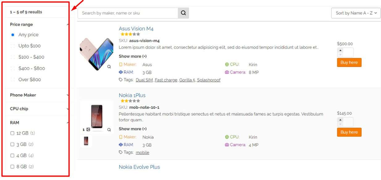filtering radio button result in WooCommerce Table Plugin