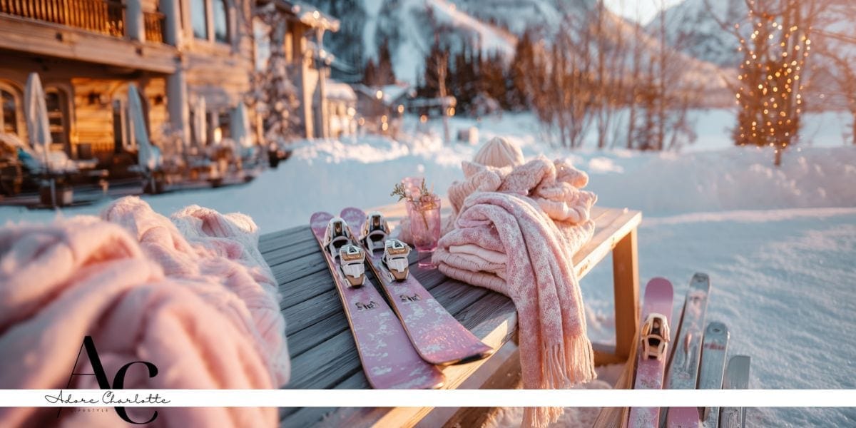 skis on a table.