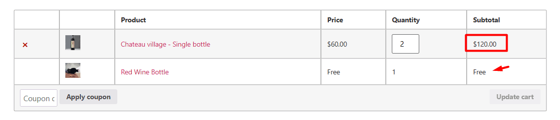 Result of subtotal rule on cart page