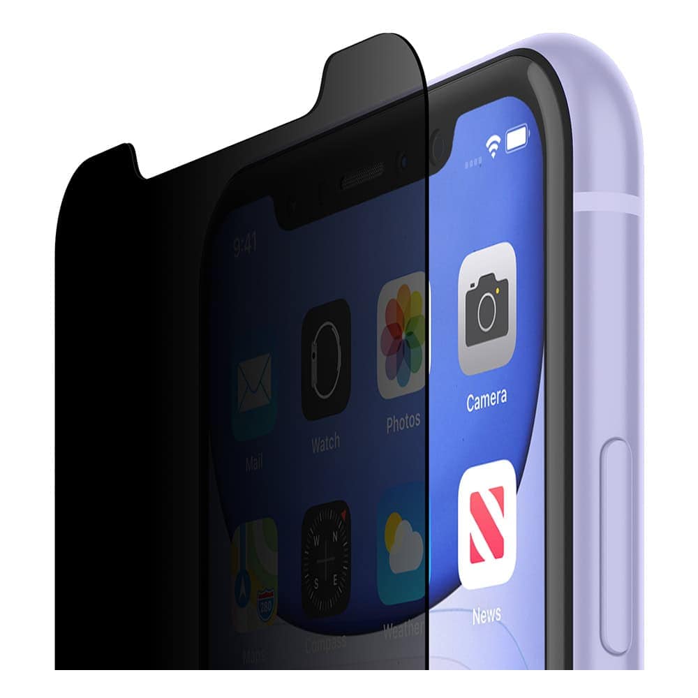 Logo de iPhone avec filtre écran anti-reflet, affichant des applications telles que Camera, News, Mail et Photos. Illustration de la protection d'écran pour iPhone, idéale pour gamers et utilisateurs d'Apple.