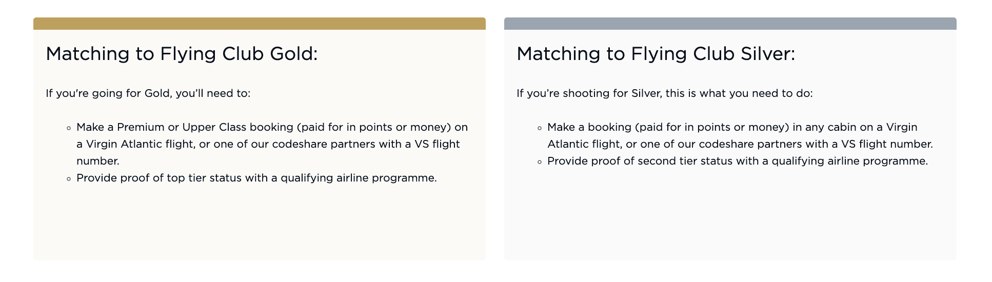 Virgin Atlantic Flying Club Membership Tiers Review 8 receive status Flying Club Status Match