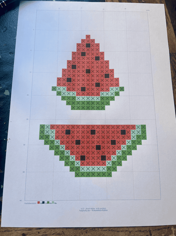 Stickvorlage für Kreuzstich mit Wassermelonen als gratis PDF ausdrucken