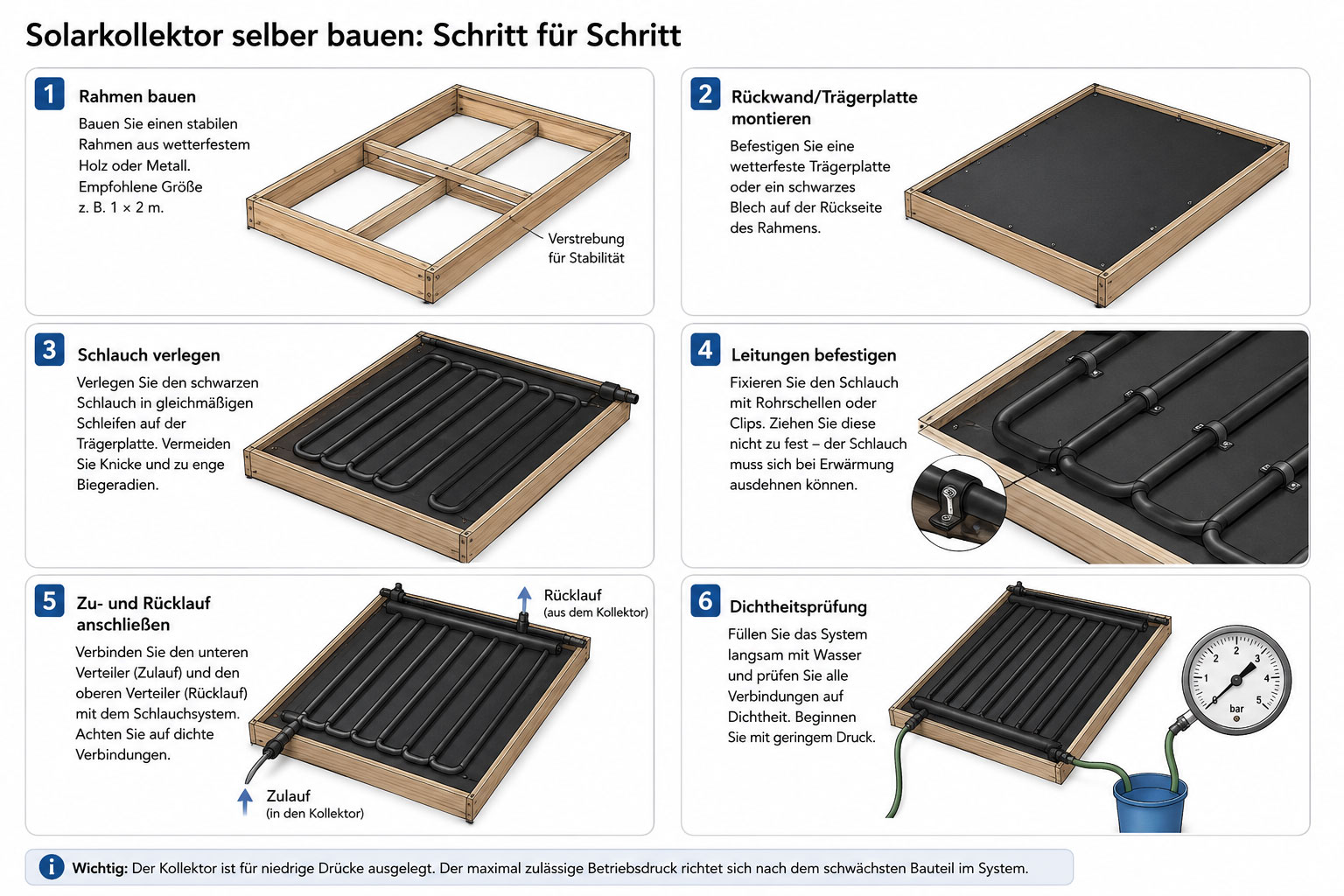 Solarkollektor Arbeitsschritte