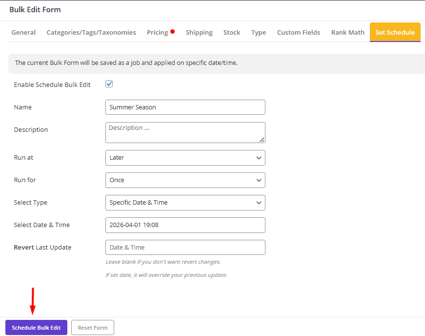 Save schedule settings