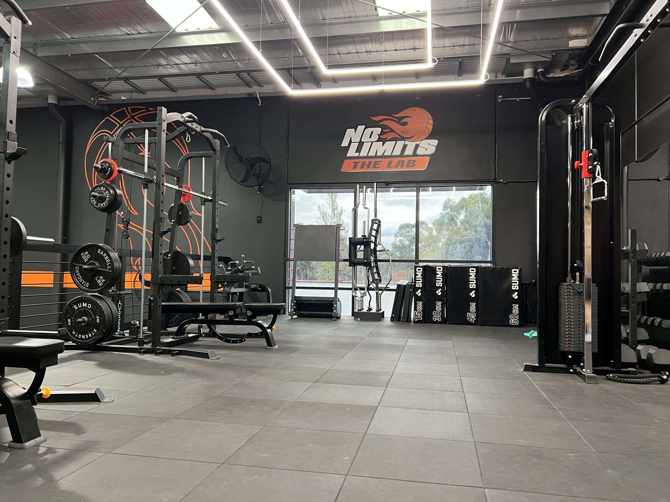 Modern basketball gym and training facility at No Limits Basketball. State-of-the-art equipment for athletes.