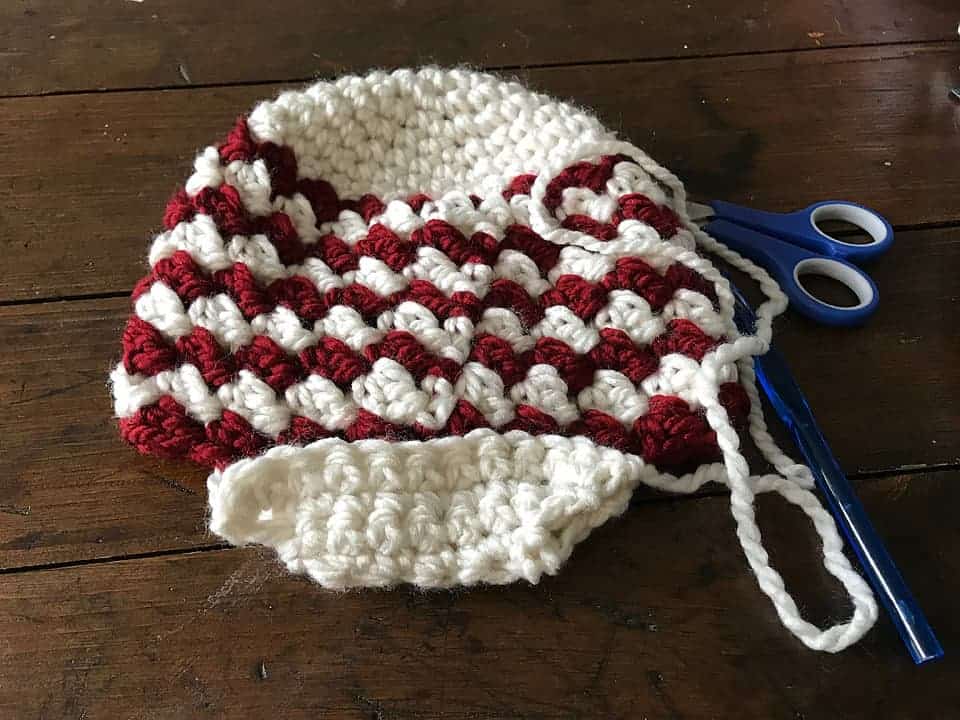 Instructional photo for crochet christmas stocking pattern
