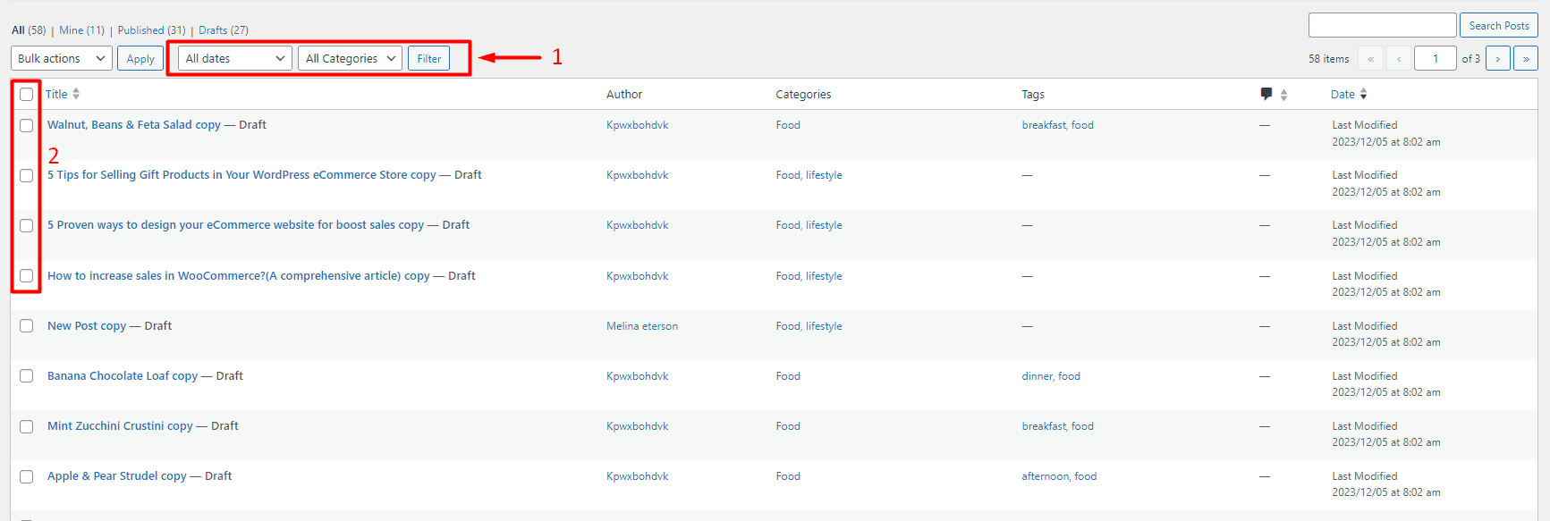 Filter WordPress post and select desired posts