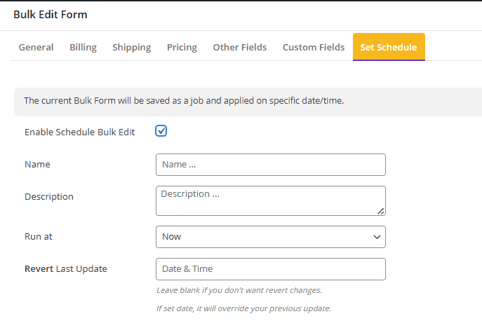 Set schedule to bulk edit cart discount