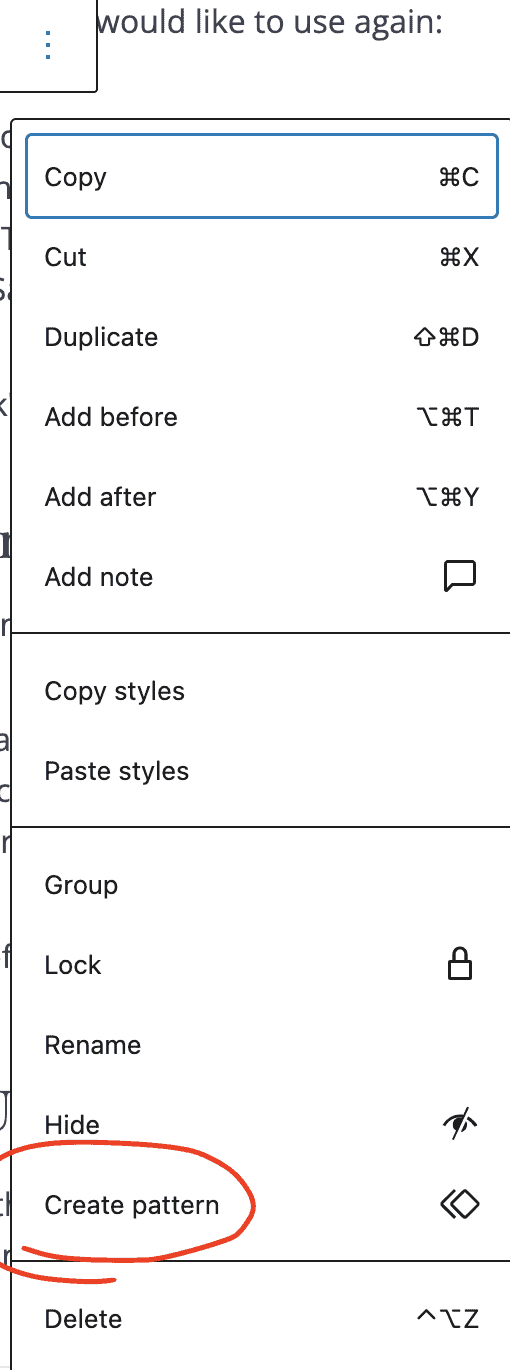 How to Use the Different Kadence Blocks: WordPress Tutorial 5 create pattern screenshot