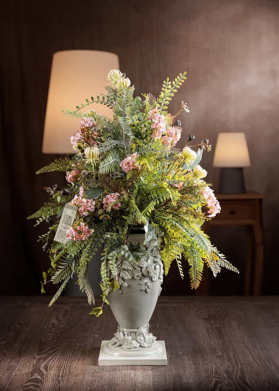 Vaso Con Fiori Artificiali Rosscer - Composizione Rose Arancioni E Foglie Verdi In Seta - Altezza 15 Cm - 2