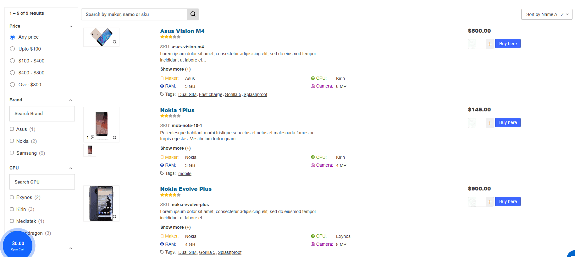 Phone supplier store layout example