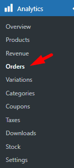 select orders section Analytics menu