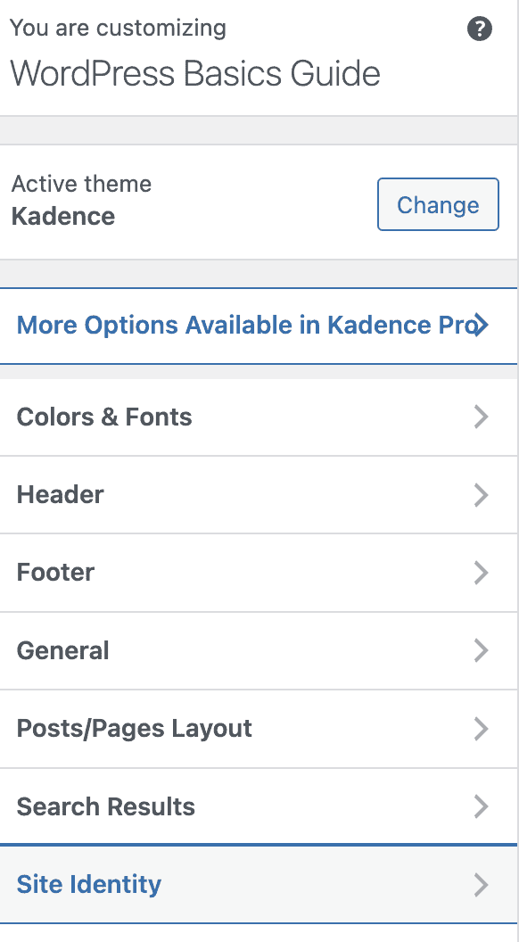 How to Update Your Site Logo and Site Identity in Kadence WordPress 3 site identity tab in the customizer
