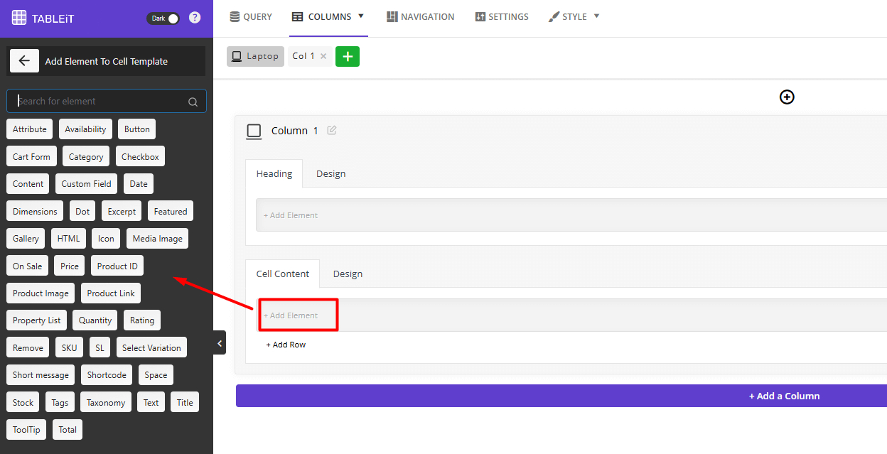 Flexible columns management