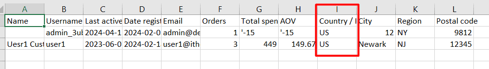 result country column in excel file