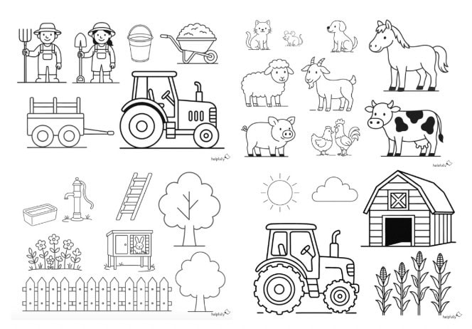 Leichte Ausmalbilder für Kinder rund um den Bauernhof