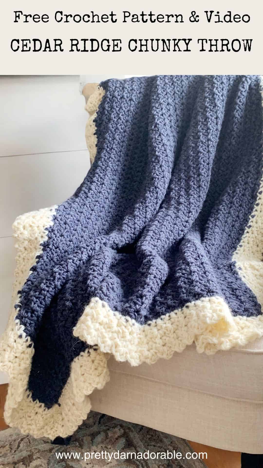 chunky crochet throw navy blue throw with cream lacey trim
