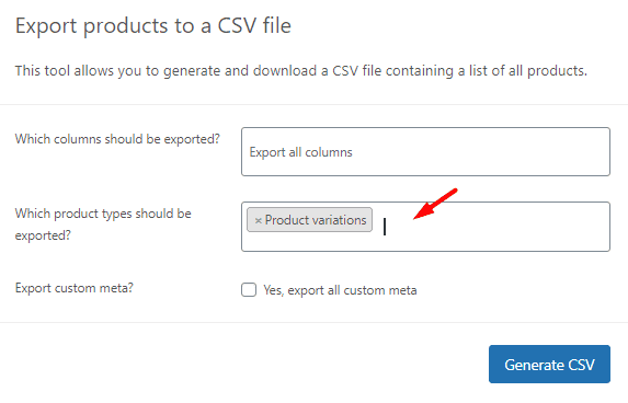 Export product variations in WooCommerce default