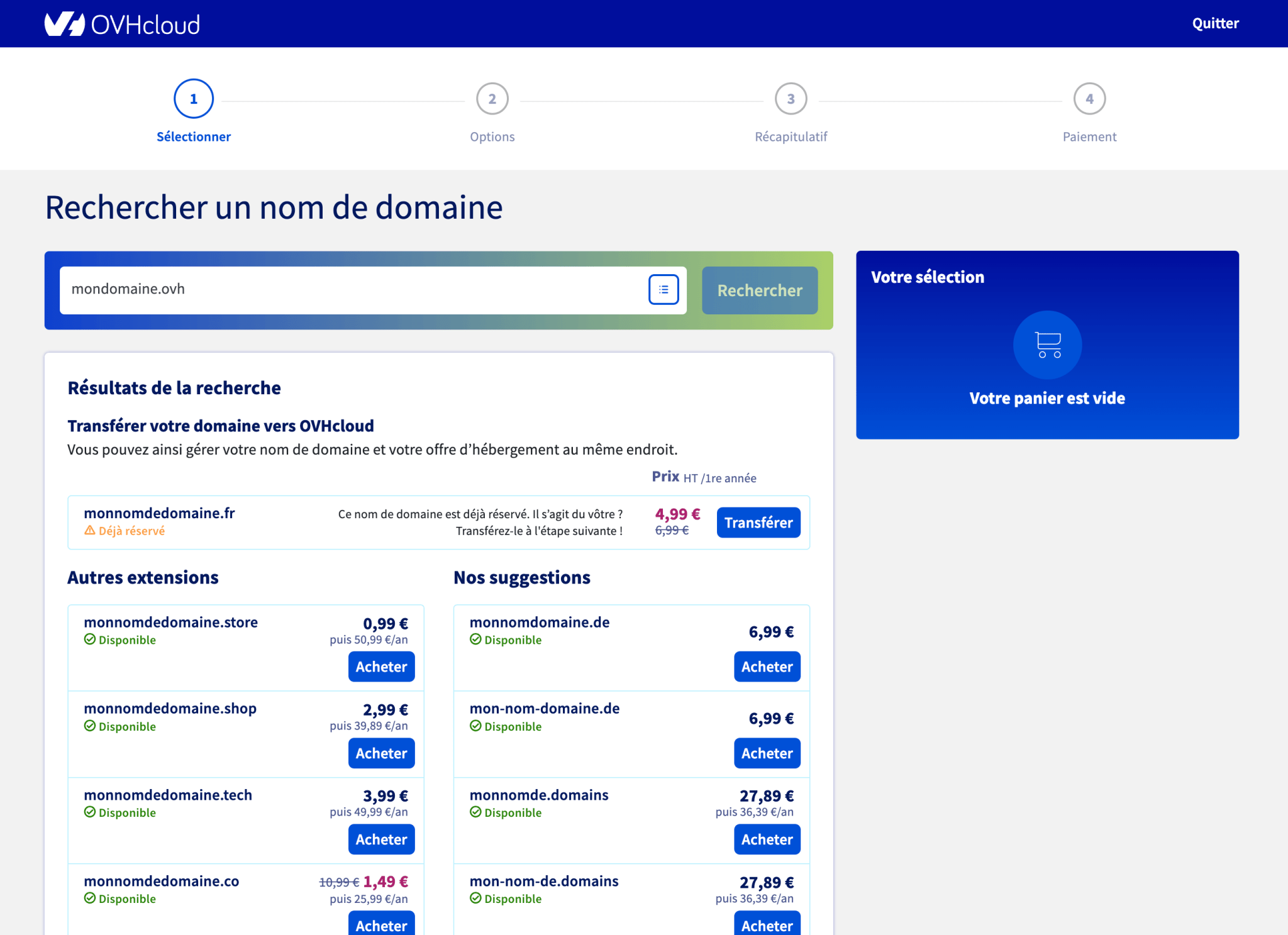 Résultats de recherche registrar OVH