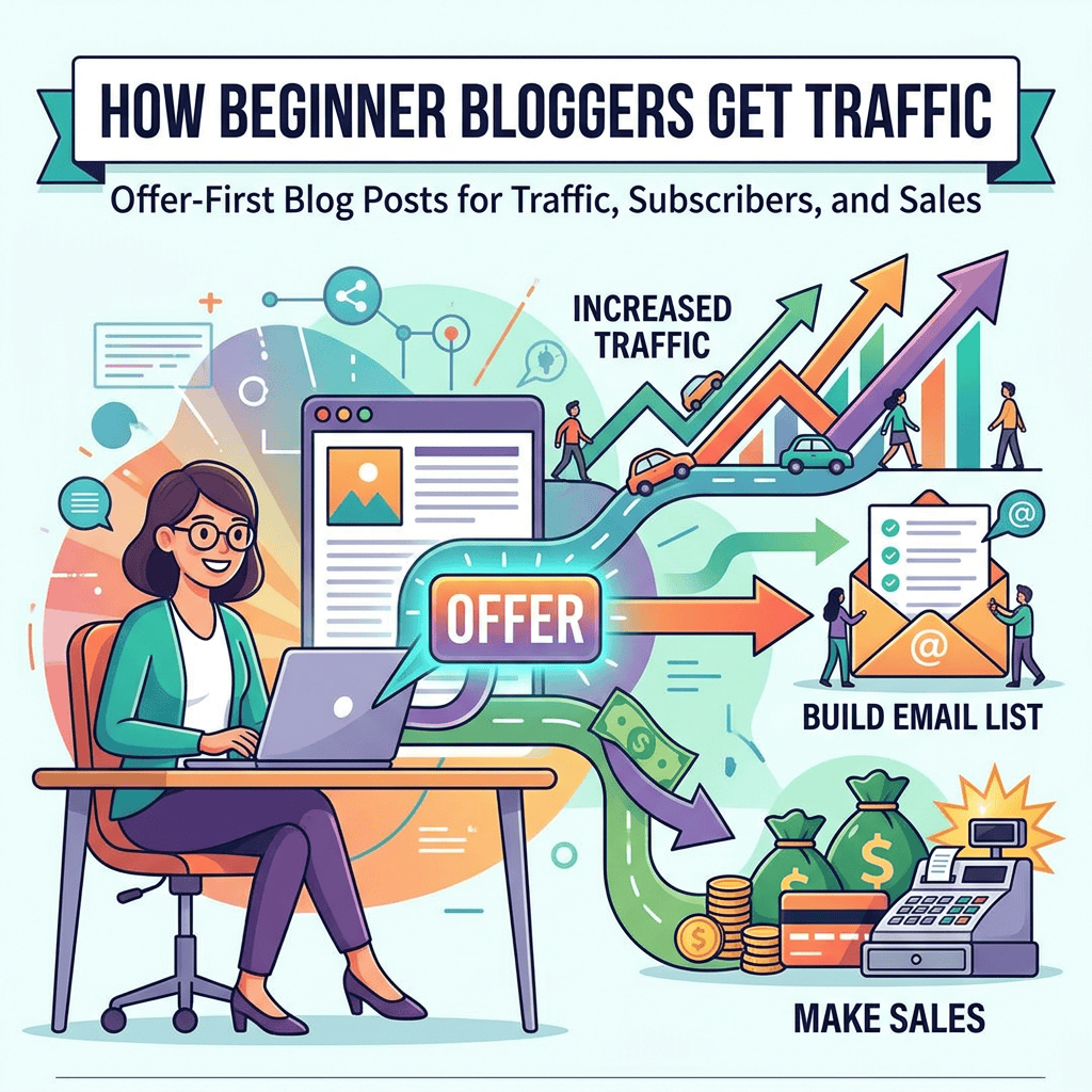 How Beginner Bloggers Get Traffic: Offer-First Blog Posts for Traffic, Subscribers, and Sales 1 offer first blog posts