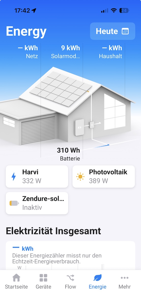 Screenshot: Energiemanagement des Smart Home-Systems Homey