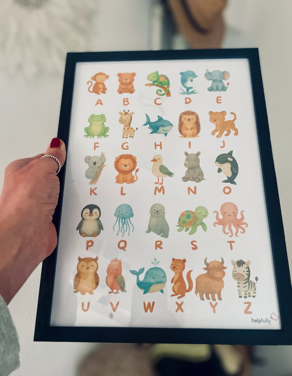 ABC für Kinder zum Ausdrucken alle Buchstaben mit süßen Tieren, gratis Poster