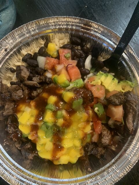 burrito bowl with rice and beans