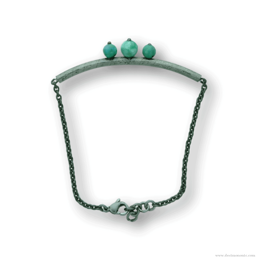 Titanium bar bracelet with chain and three variscite beads - Variscia Collection by Decimononic