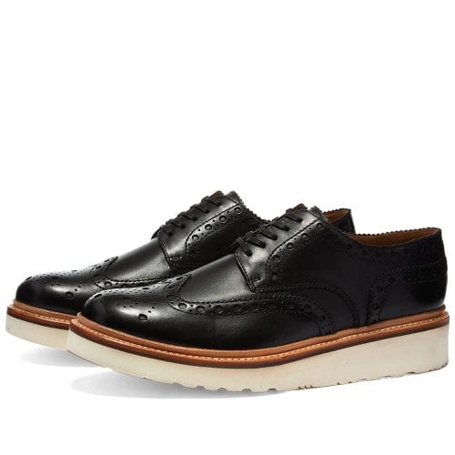Mens Grenson Archie V Brogue Shoes in Black Calf Leather UK at SEIKK