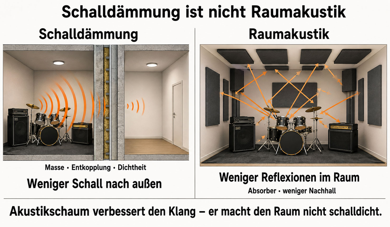 Unterschied zwischen Schalldämmung und Raumakustik