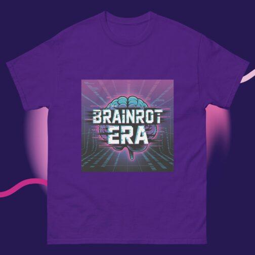 unisex-classic-tee-purple-front-686f5ed2d3fc1.jpg Purple Brainrot Era shirt: a Gen Z meme tee with retro glitch art featuring a neon brain. Unisex cotton graphic t-shirt with cyberpunk vibes.