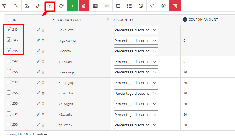 select duplicate icon in toolbar