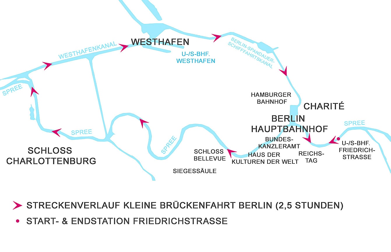 Spreefahrten Berlin Friedrichstraße - Streckenverlauf kleine Brückenfahrt Berlin Spreefahrten Berlin Friedrichstraße - Streckenverlauf kleine Brückenfahrt Berlin