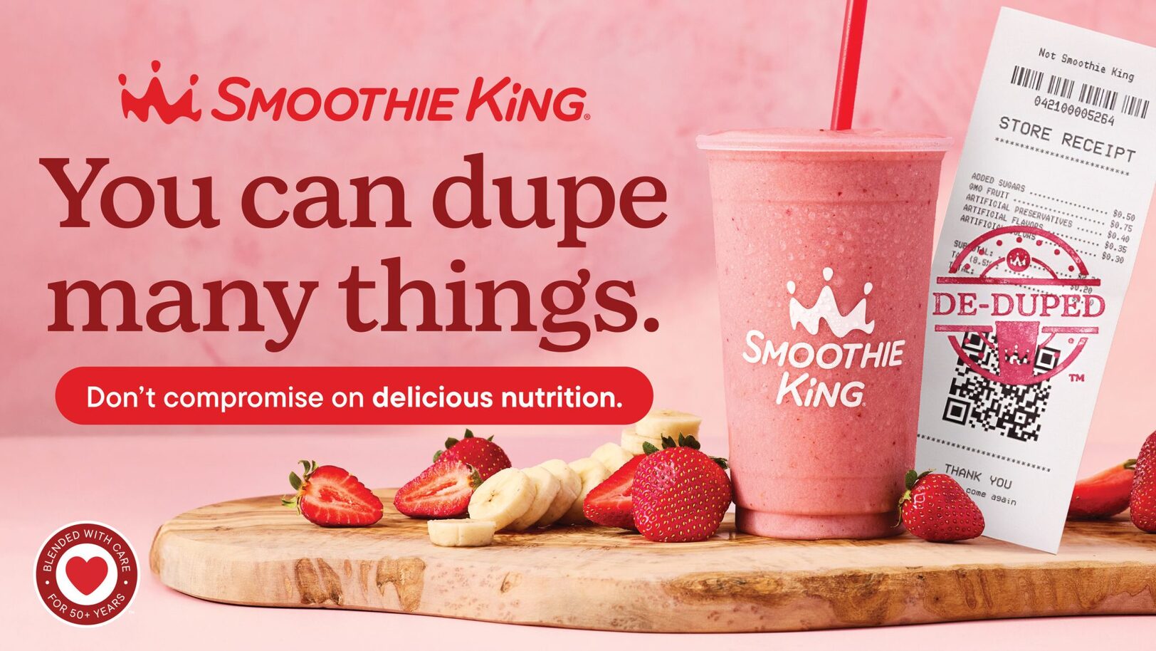 Smoothie King’s De-Dupe campaign encourages guests not to compromise on delicious nutrition. Image Courtesy of Smoothie King