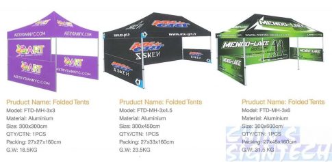 Aluminum foldable tents - specs